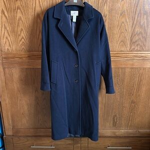 Jacqueline Ferrar Blazer Navy Blue Wool Heavy Long Jacket Coat Winter Warm